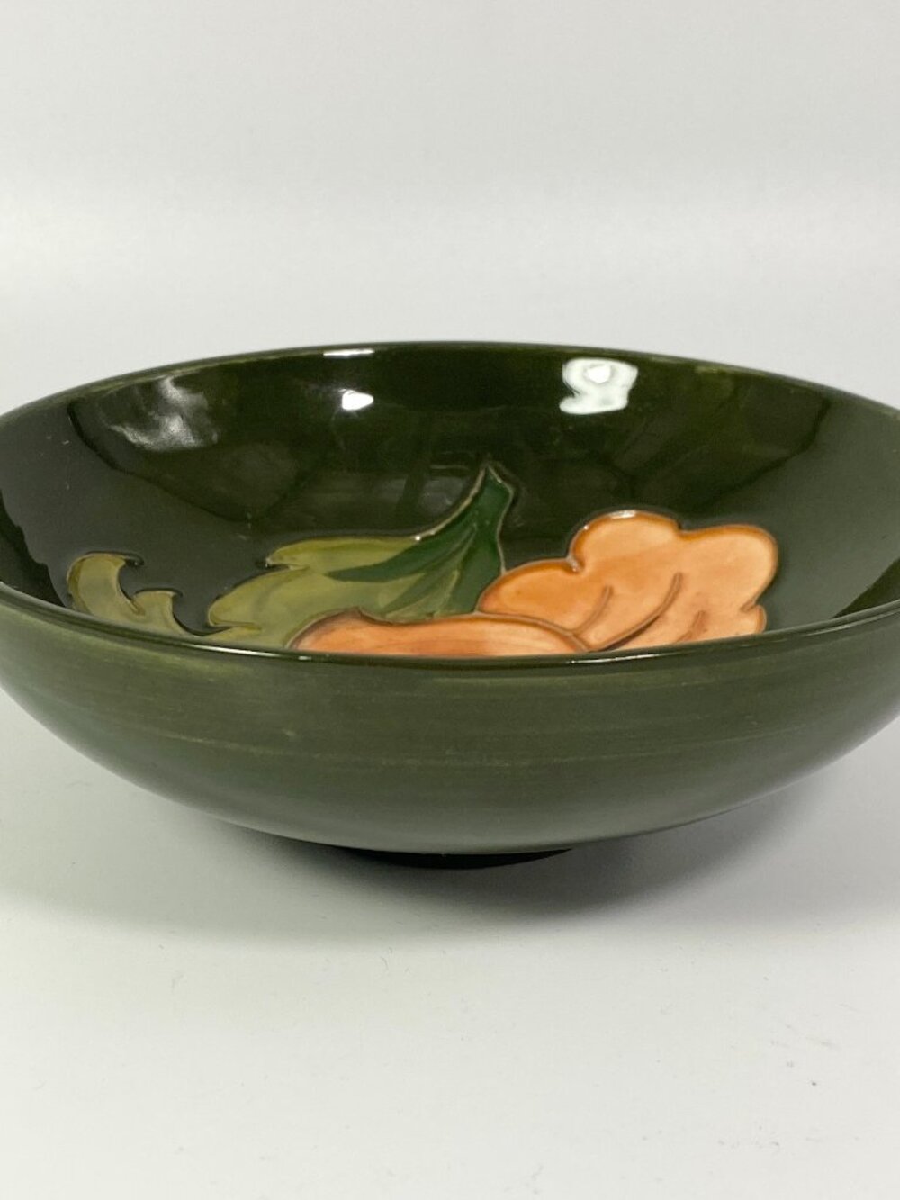 Moorcroft Hisbiscus Bowl Green Hand Painted Vintage England